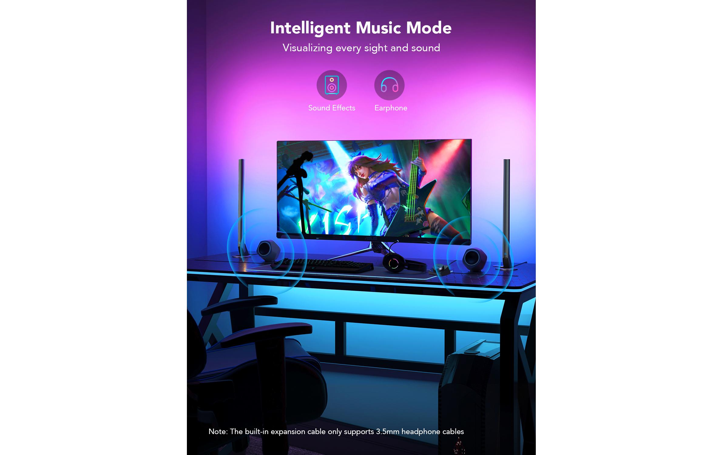 Gaming Lichtbalken mit Smart Controller, RGBIC, Wi-Fi + BTSmarte Lichtbalken