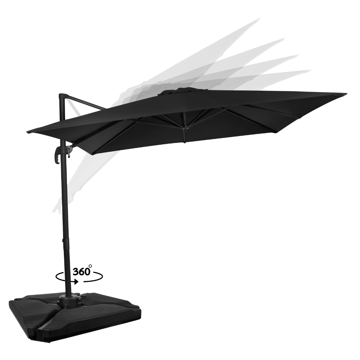 Vonroc Premium Pisogne 300 zweefparasol met 4 tegels - Black
