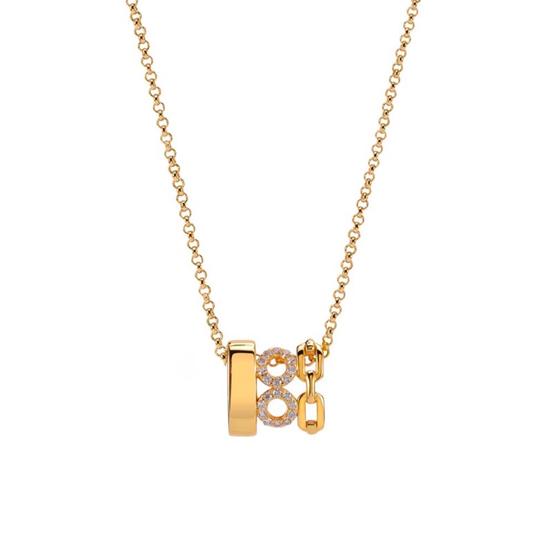 Collier Argent Doré Cercle Sertie De Zirconium Blanc