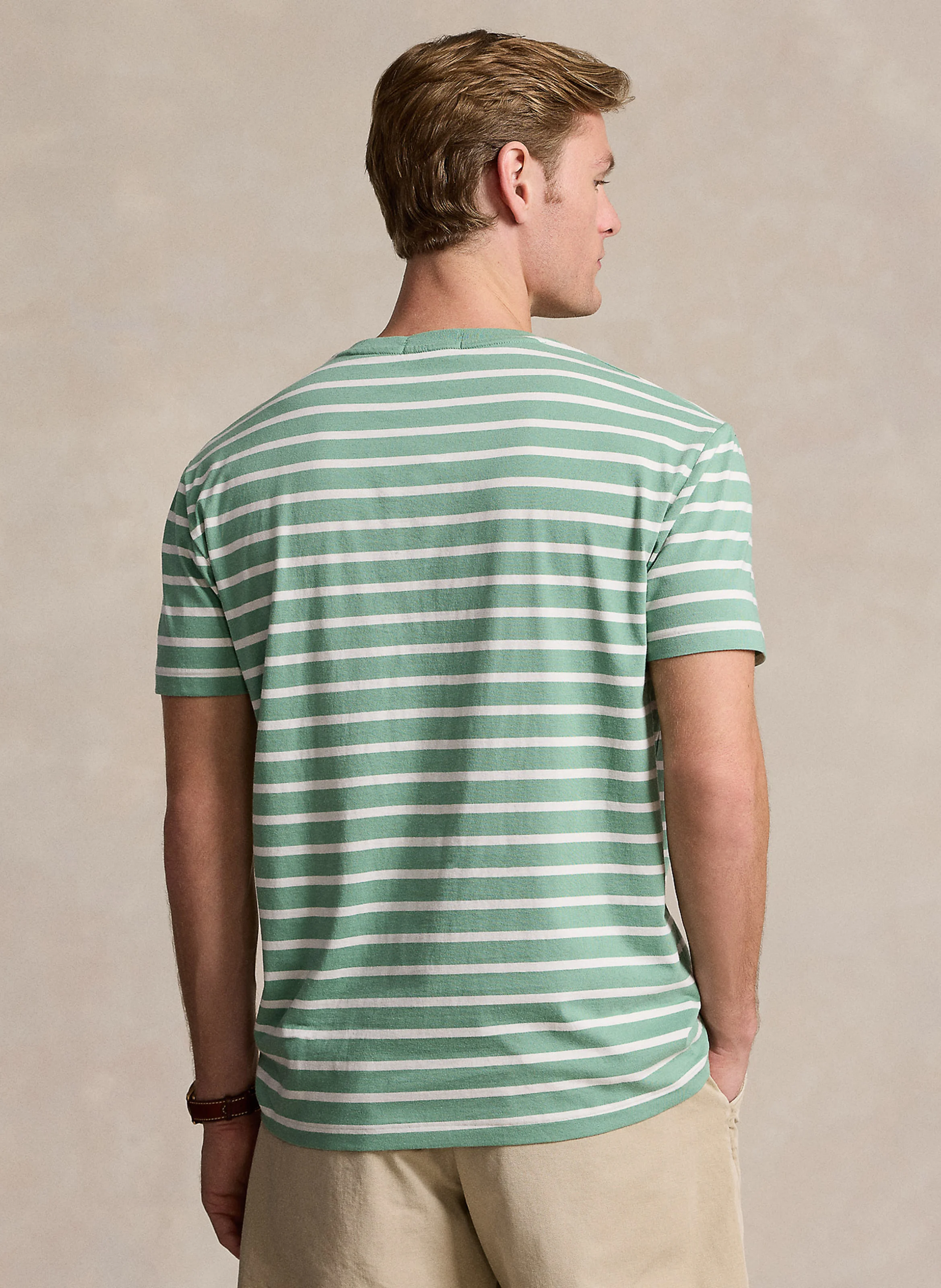 Tee-shirt col rond rayé brodé | Vert