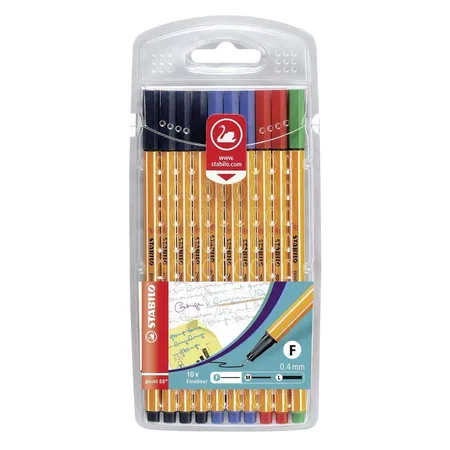 Fineliner - STABILO point 88 - 10er Pack Office - 4 x schwarz, 3 x blau, 2 x rot, 1 x grün