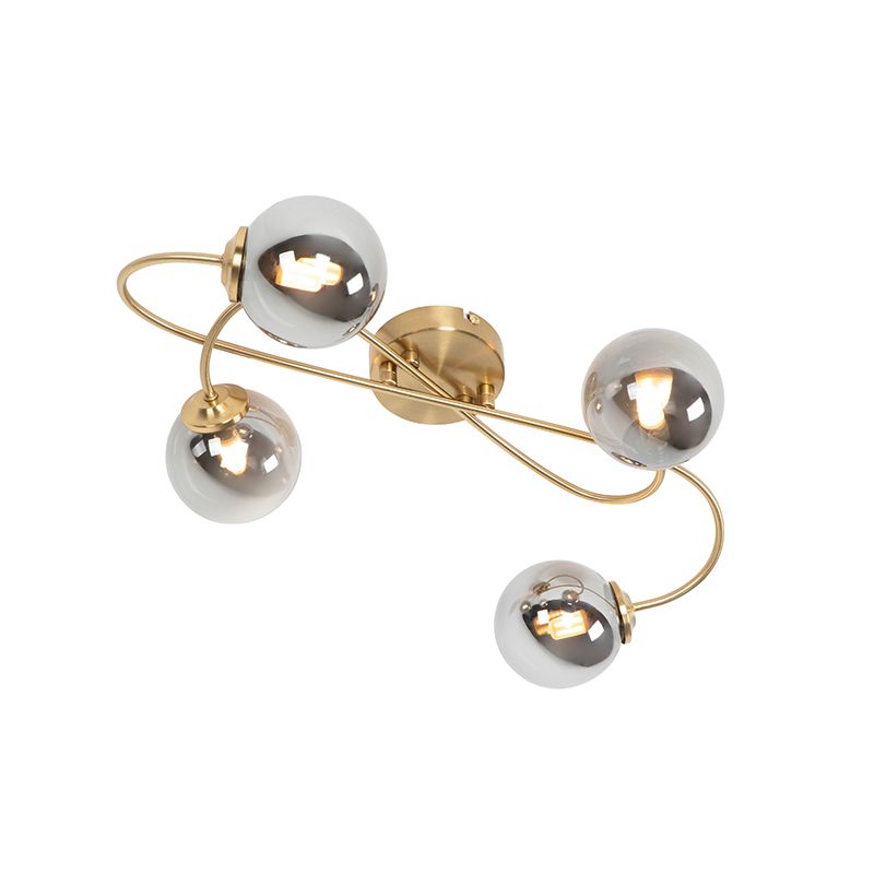 Moderne plafondlamp goud 4-lichts met smoke glas - Athens