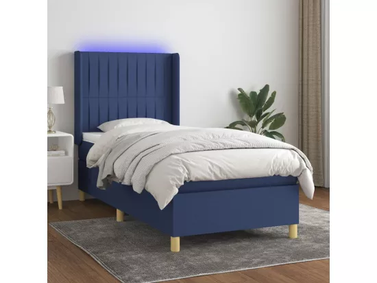Sommier tapissier avec matelas et LED Bleu 90x190 cm Tissu