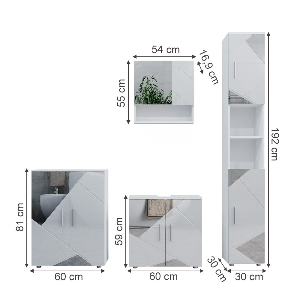 Vicco Badmöbelset mit Dekospiegeln Irma Weiß Hochglanz modern Badezimmerschrank Badschrank Badezimmermöbel Waschtischunterschrank Spiegelschrank Hochschrank Kommode Schranktür Schrankschublade