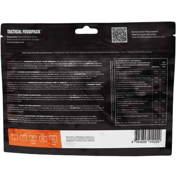 Repas lyophilisé TACTICAL FOODPACK MUSHROOM RISOTTO 100G UNI