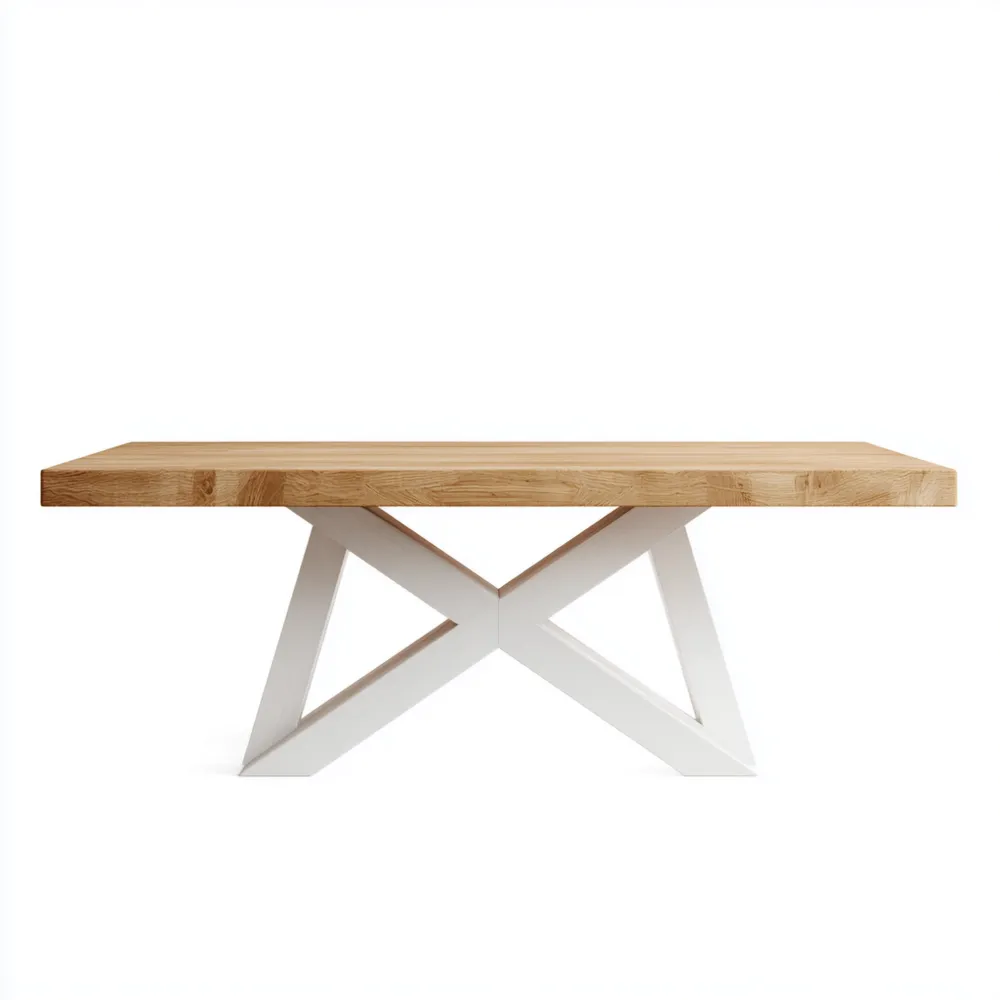 Esstisch Massivholz Eiche 200x100x75 cm - Weißes Metallgestell - Moder