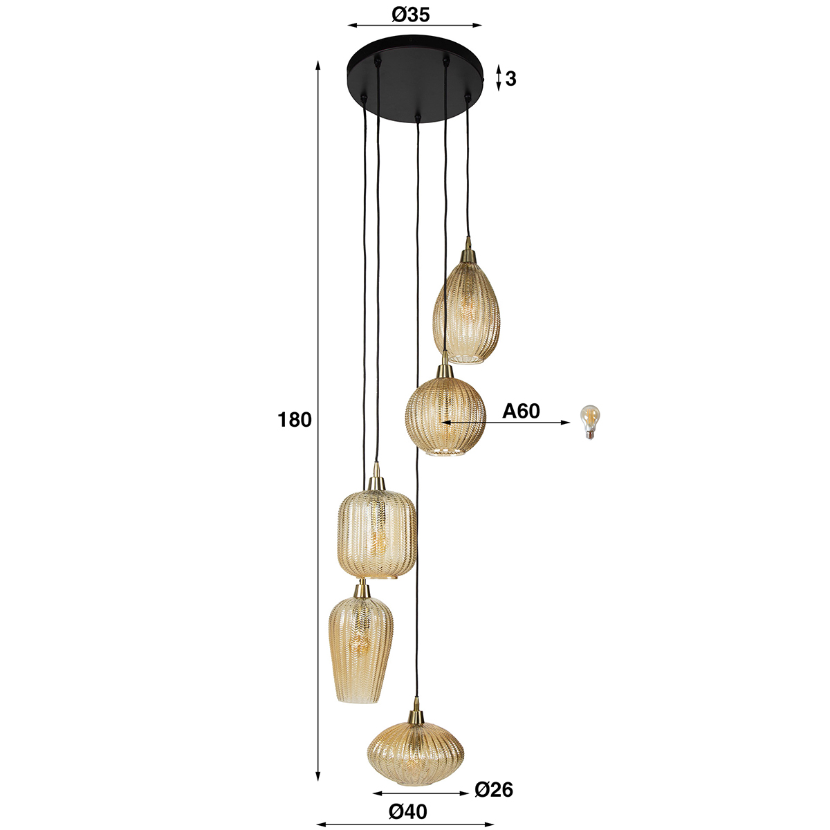 Hanglamp Buckingham Amber getrapt