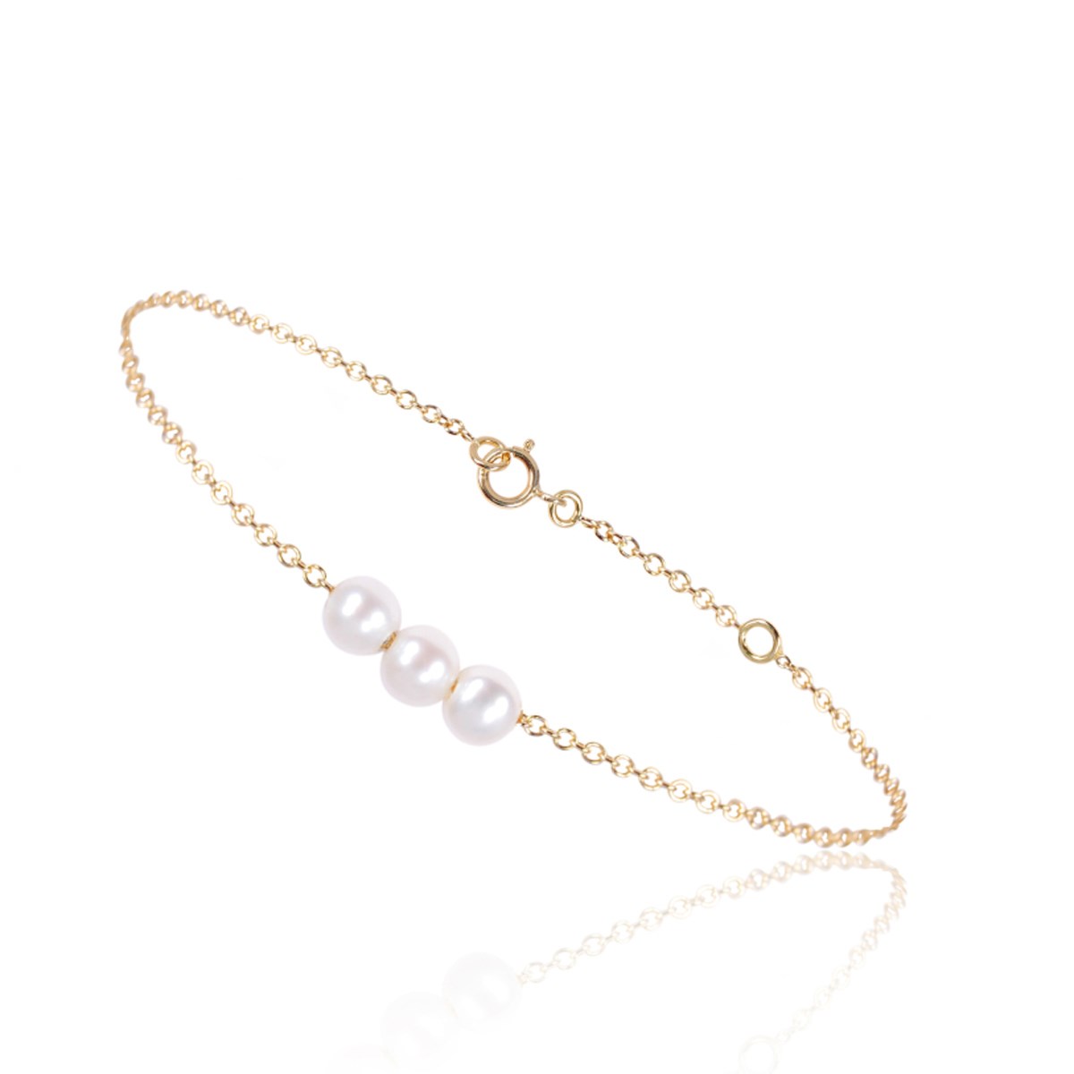 Bracelet chaine en or 18 carats et 3 perles blanches - Be Jewels!