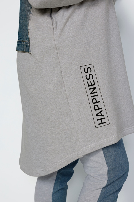 Long-Sweatjacke, oversized, Rücken-Jeansbesatz mit Print, Doppelzipper