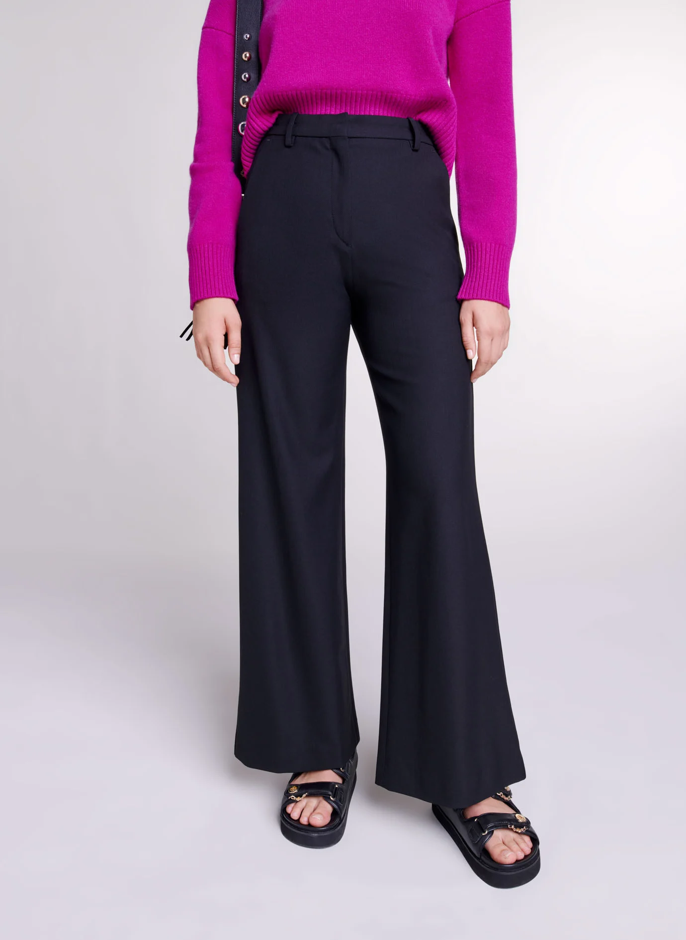 Pantalon flare en laine mélangée | Noir
