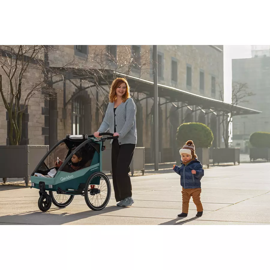 Qeridoo® Kinderfahrradanhänger Sportrex 1 Limited Edition Mineral Blue 2023 Kollektion