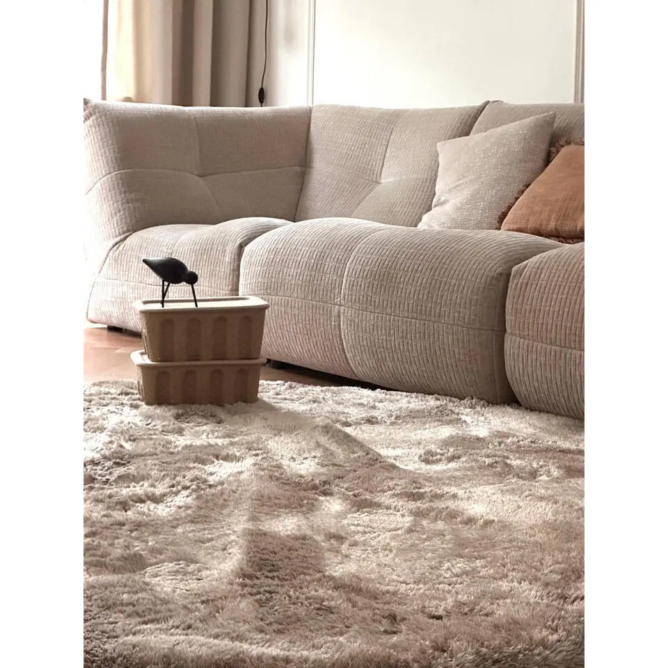 Interieur05 Rond Hoogpolig vloerkleed Odelia beige/wit - 200 x 200 cm