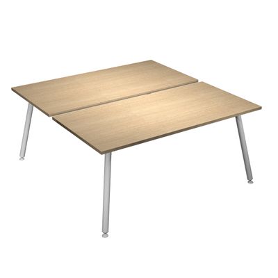 Bureau Bench LEONARDO - L180 x H74 x P168 - Pieds métal blancs - Chêne