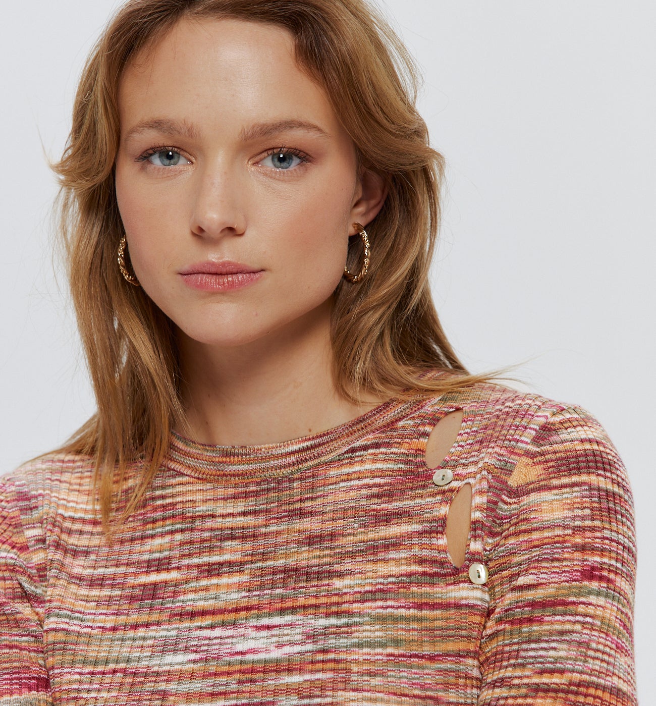 Pull fin ctelé Femme - Imprimé cognac