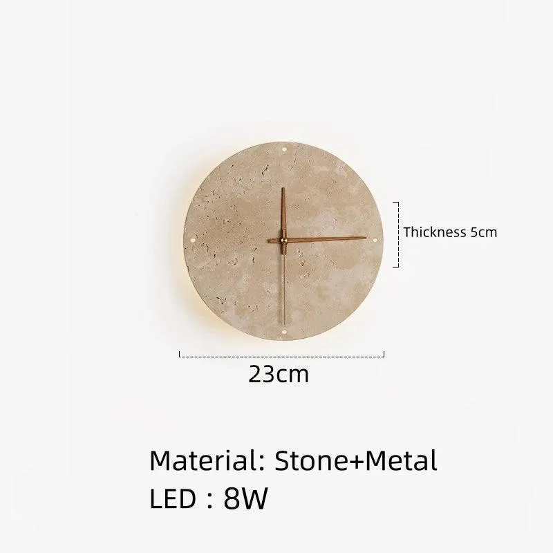 Travertine Marble Wall Decor Clock with LED Light | Modern Minimal Natural Stone Decorative Clock