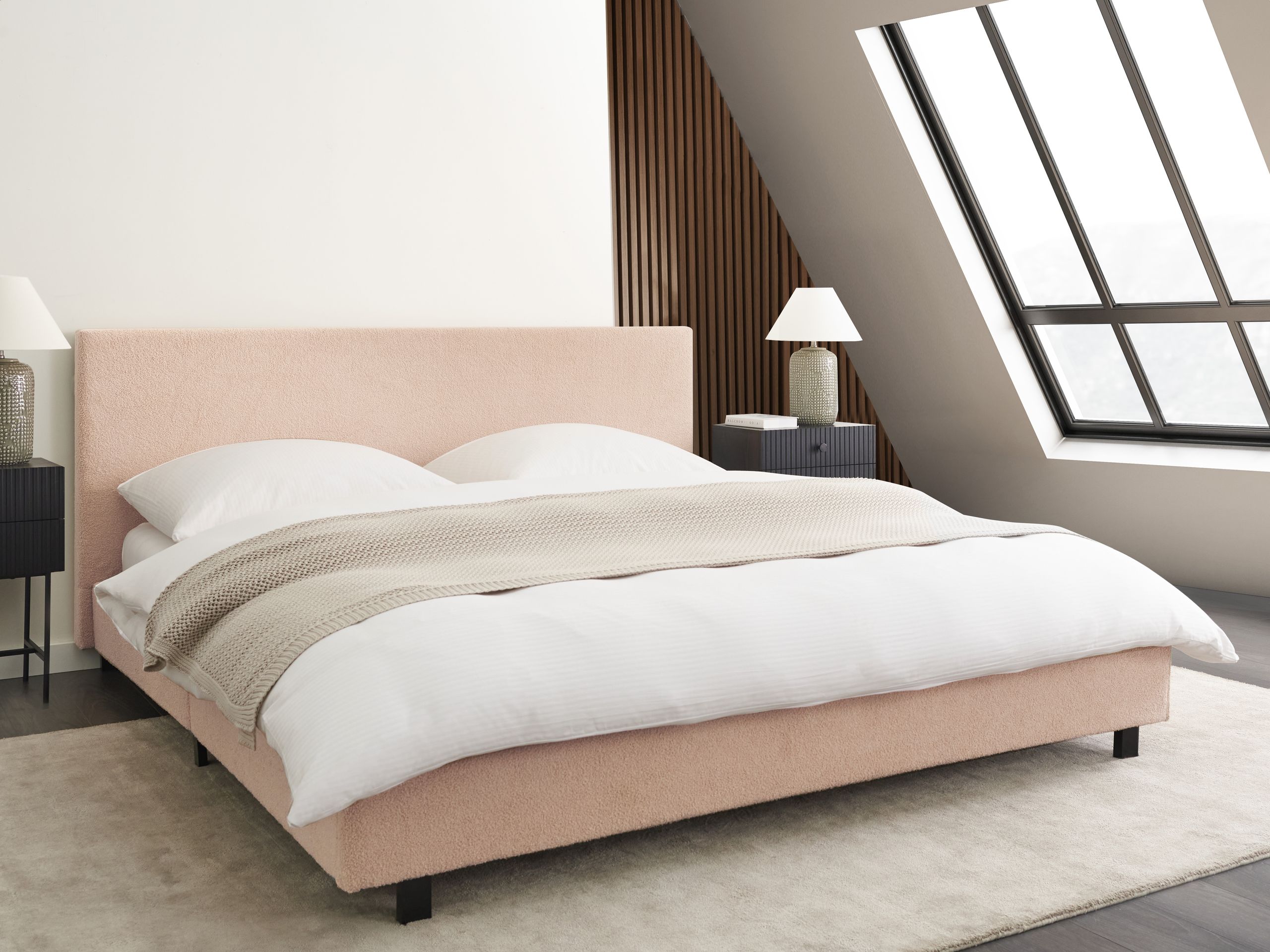 Beliani - ALBI  - Tweepersoonsbed - Beige - 180 x 200 cm - Bouclé