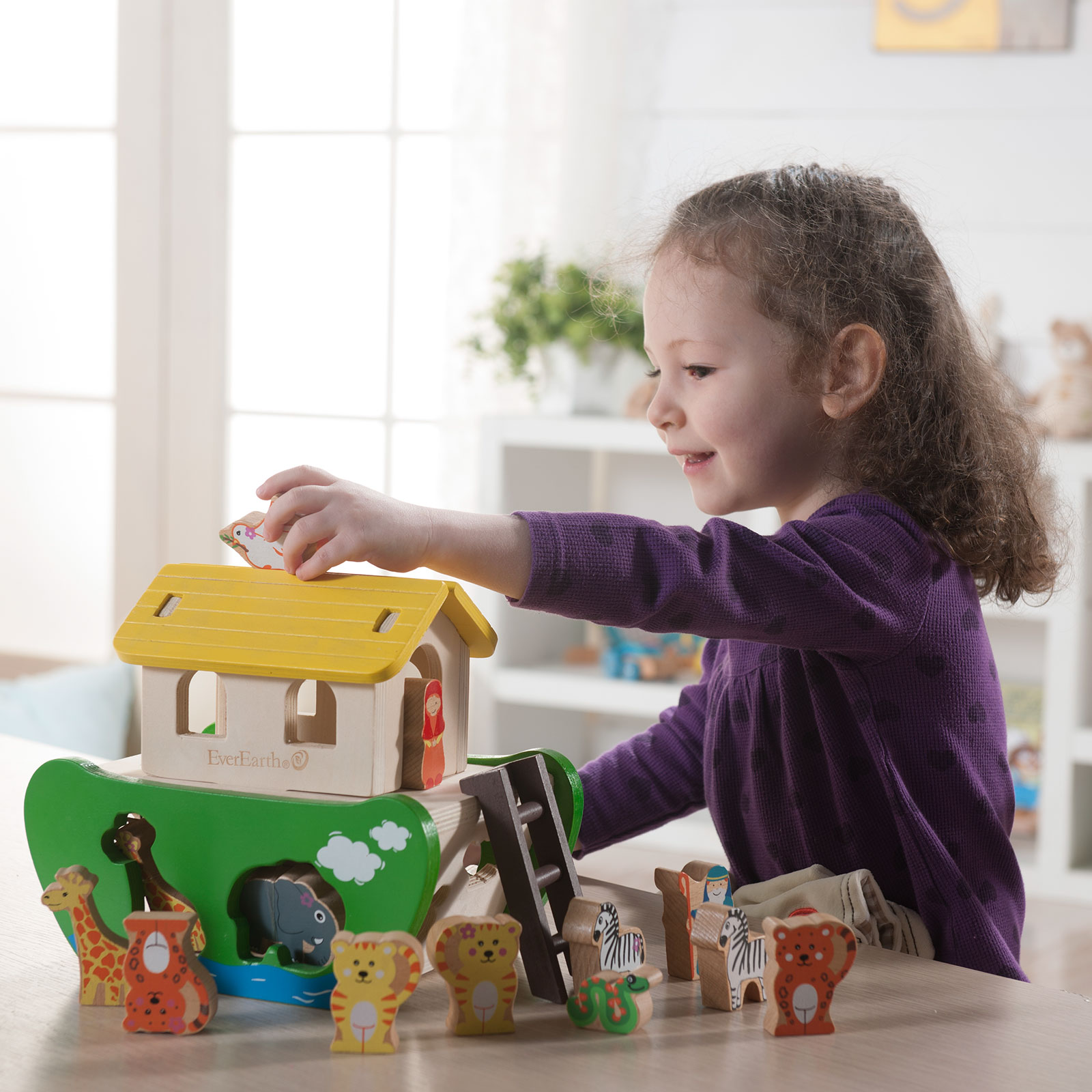 EVEREARTH Arche Noah Formen Sortier Spiel Motorik Spielzeug Steck Box FSC Holz