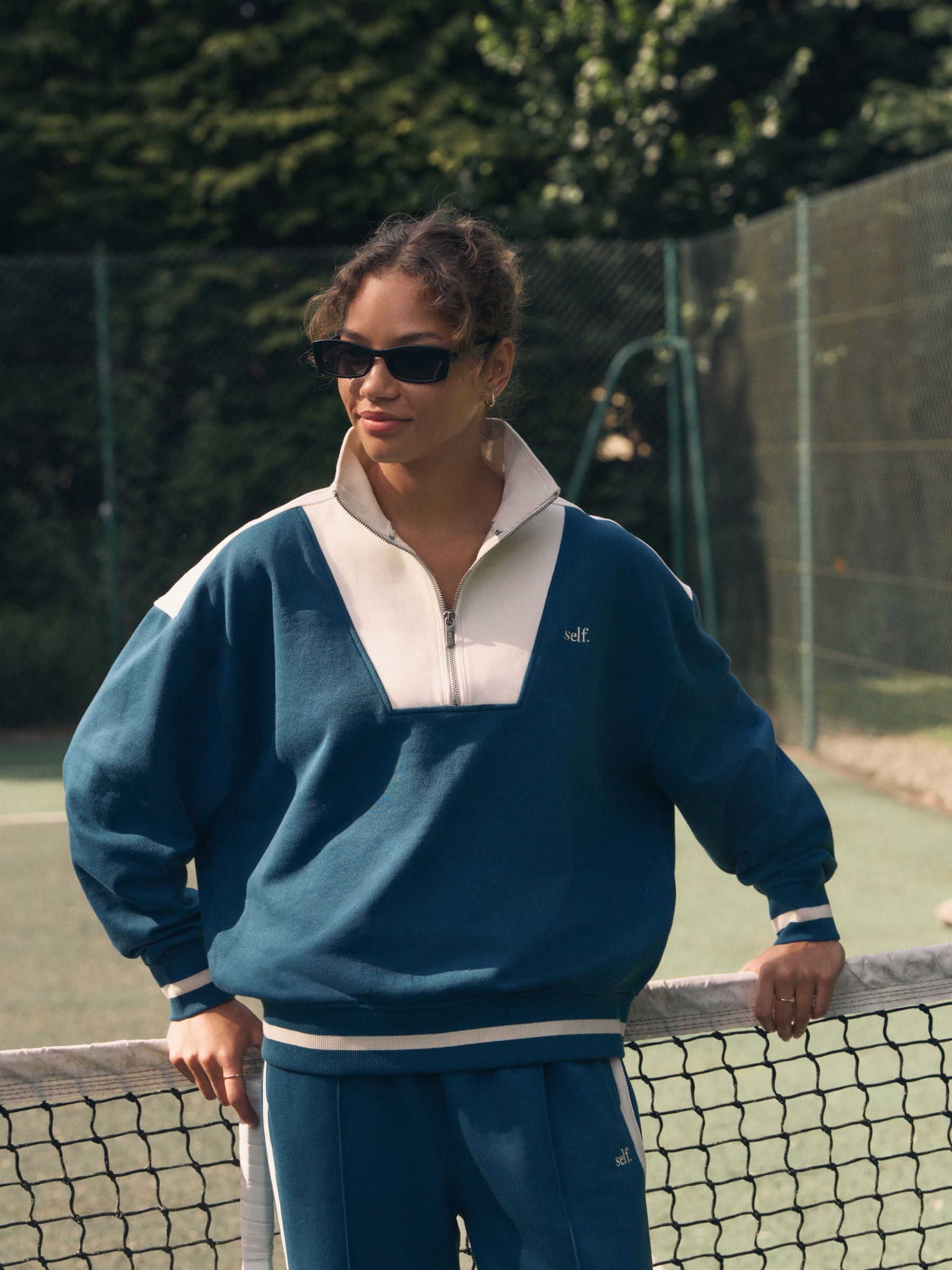 Blauwgroen - Sweatshirt met korte rits