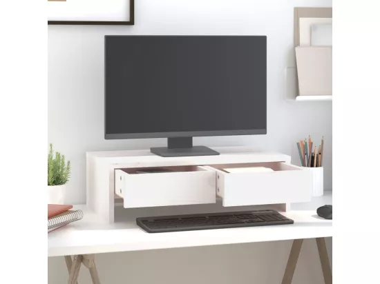 Support de moniteur Blanc 50x27x15 cm Bois de pin solide