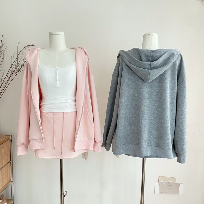 Alhambra - Set: effen hoodie met rits + mini A-lijn rok met trekkoord in de taille