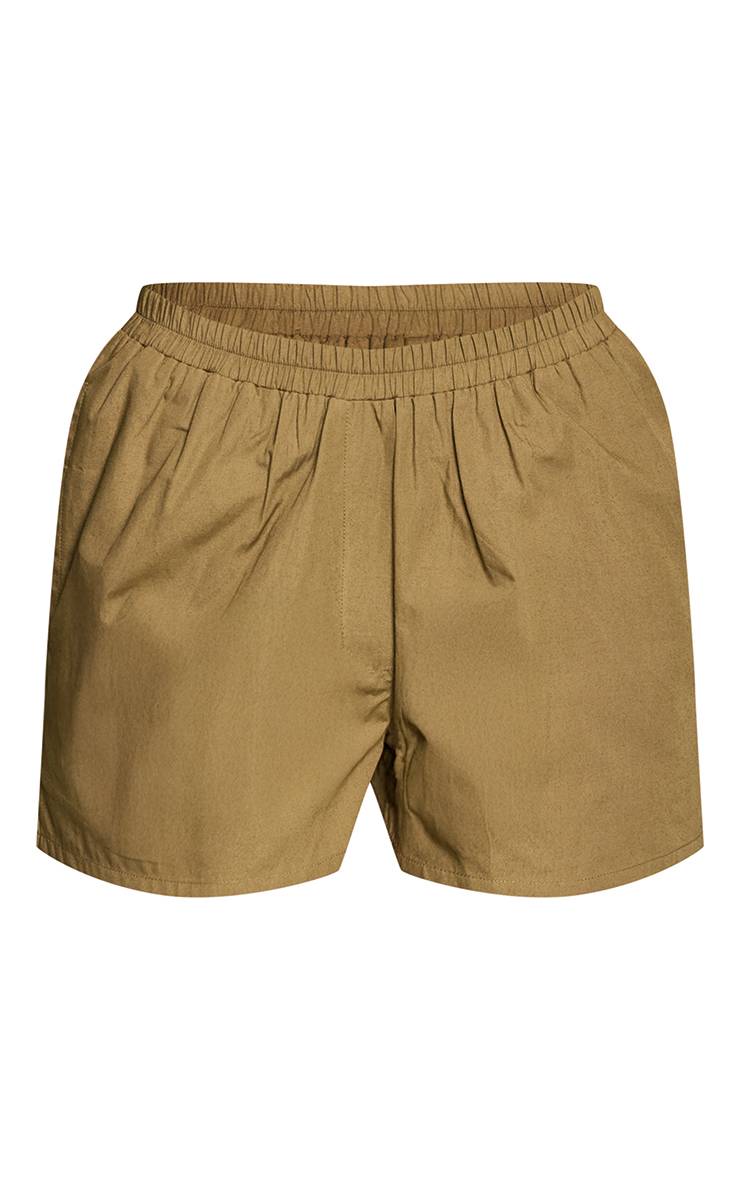 Kaki Short En Coton À Taille Élastiquée