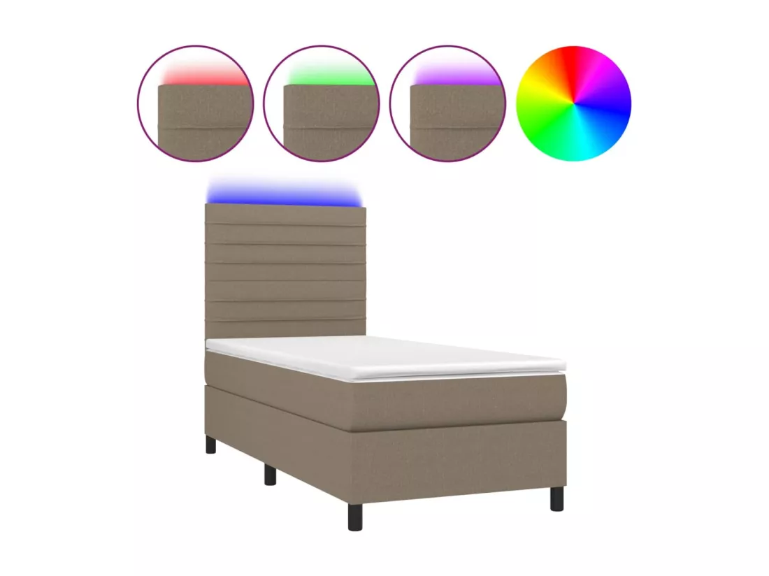 Sommier tapissier avec matelas et LED Taupe 90x190 cm Tissu