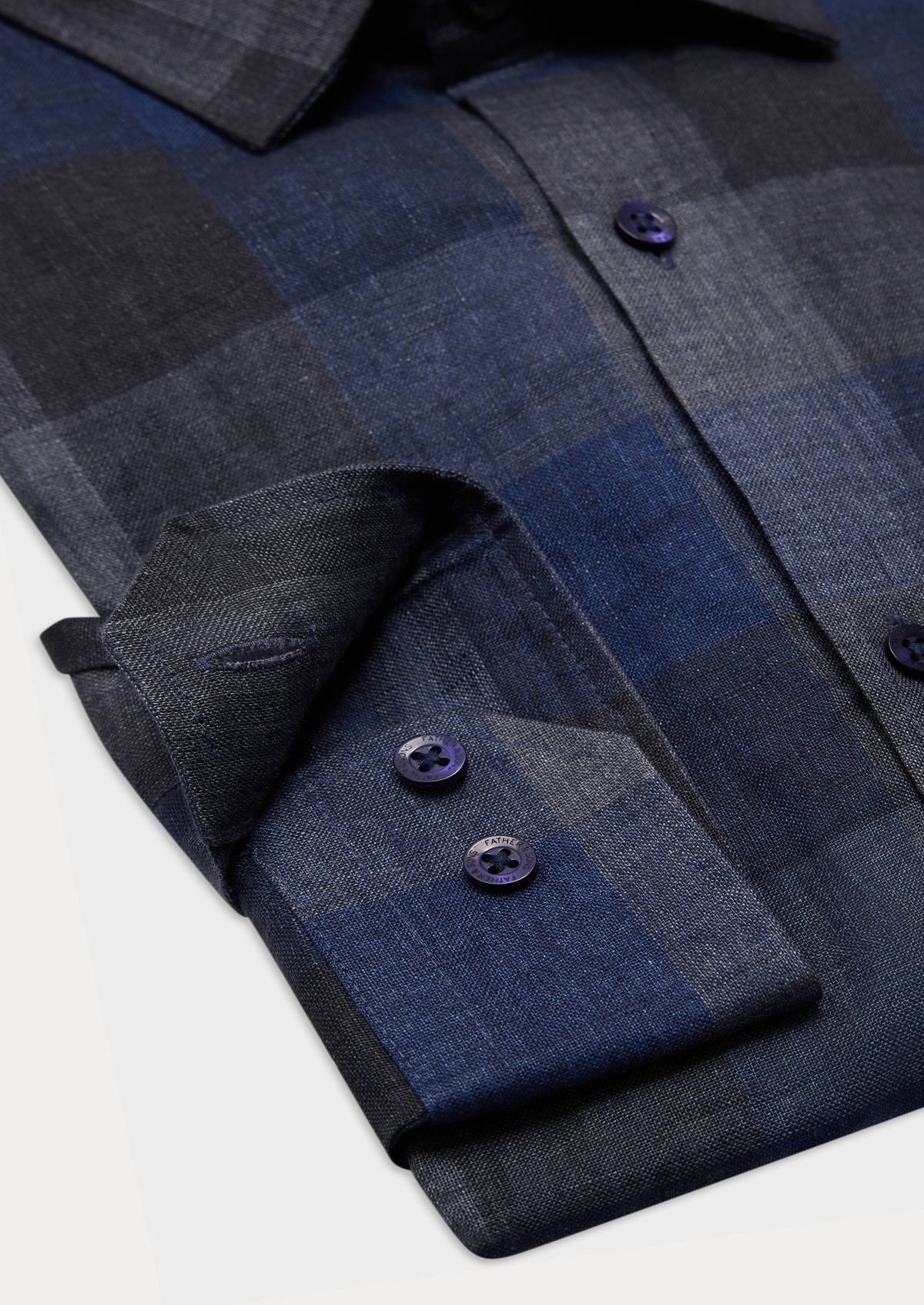 Chemise sport Regular en lin bleu marine à carreaux gris