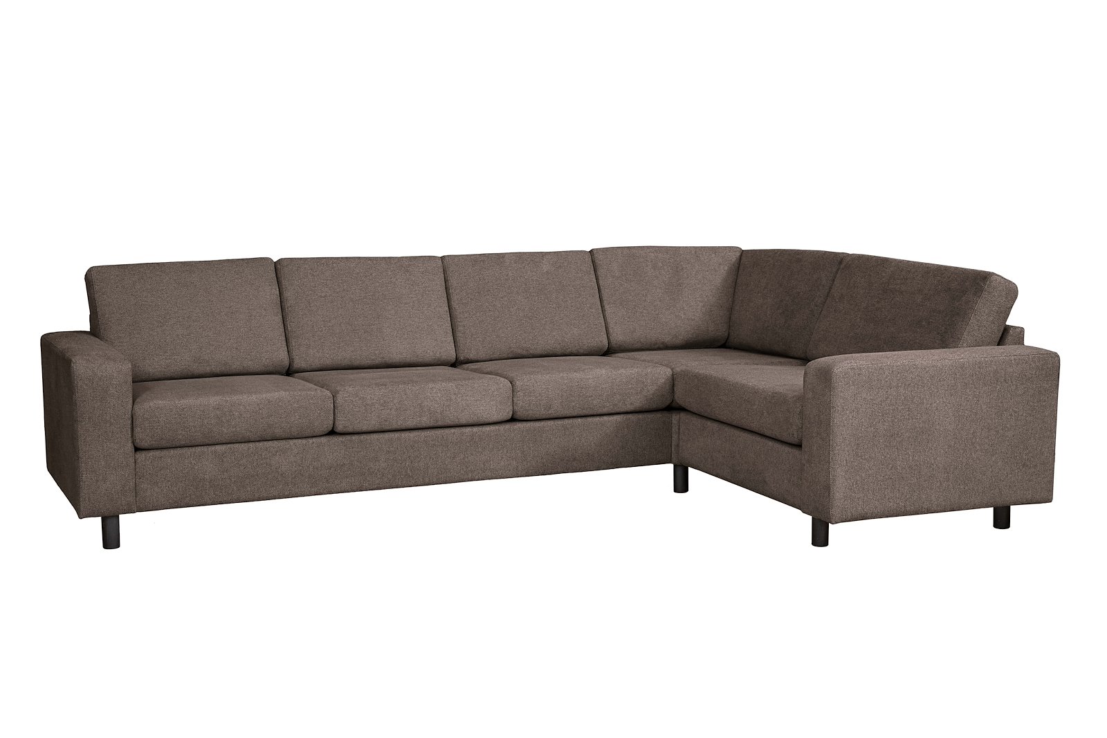 Square hjørnesofa 1,5/3,5- hjørnesofa.Tekstil Enter 108 Wood med arm 4 og runde ben sort. Vendbar