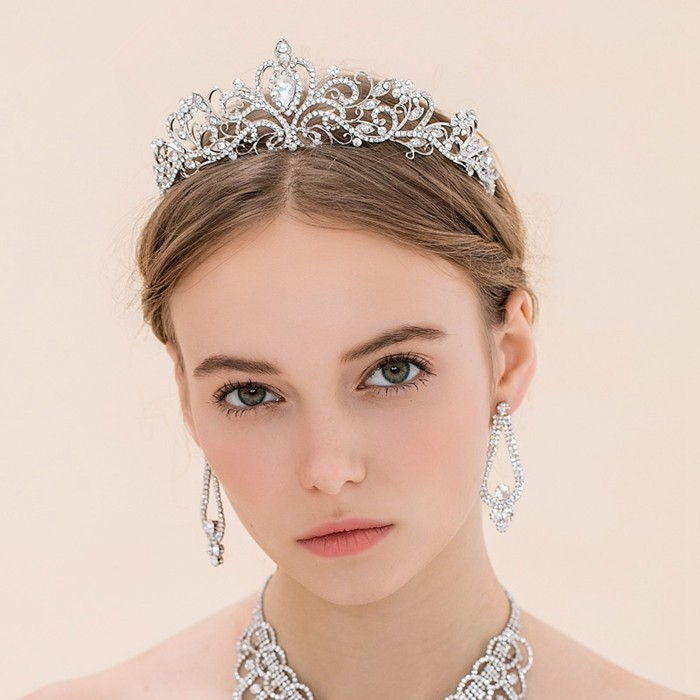 Frisur Haarschmuck Krone Strass Tiara Braut Diadem Kopfschmuck - Silber / Style 1