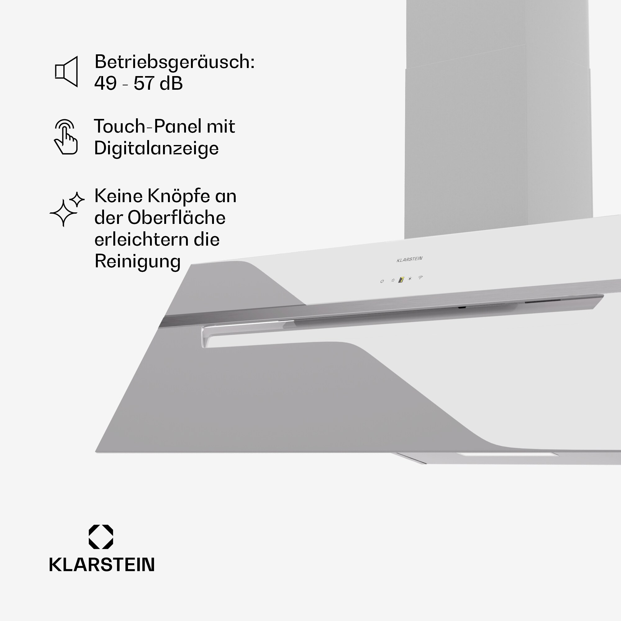 BigBite 90 Dunstabzugshaube 90 cm 305 m³/h LED-Display Glasfront App Weiß