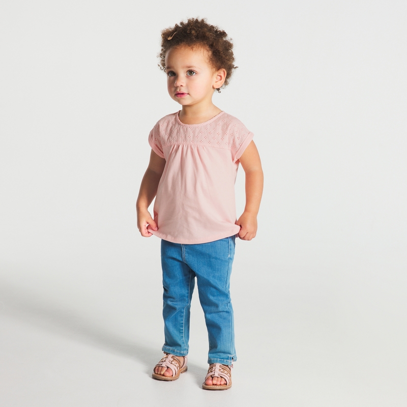 T-shirt col élastiqué rose bébé fille