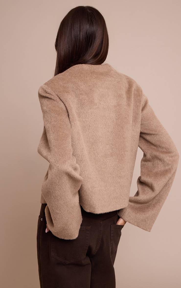 Taupe Veste Cintrée En Laine Brossée À Simple Boutonnage