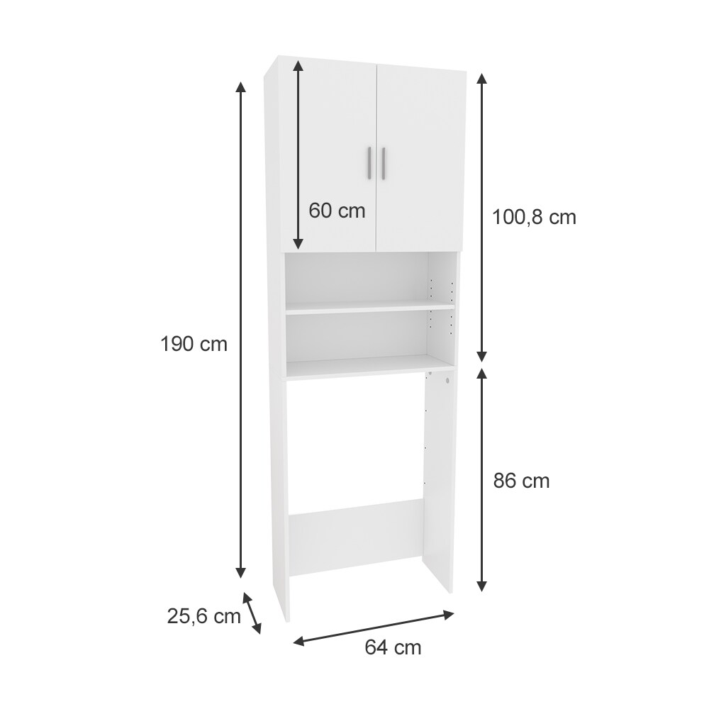Vicco Waschmaschinenschrank Martha Weiß, 64 x 190 cm, Badregal, Hochschrank