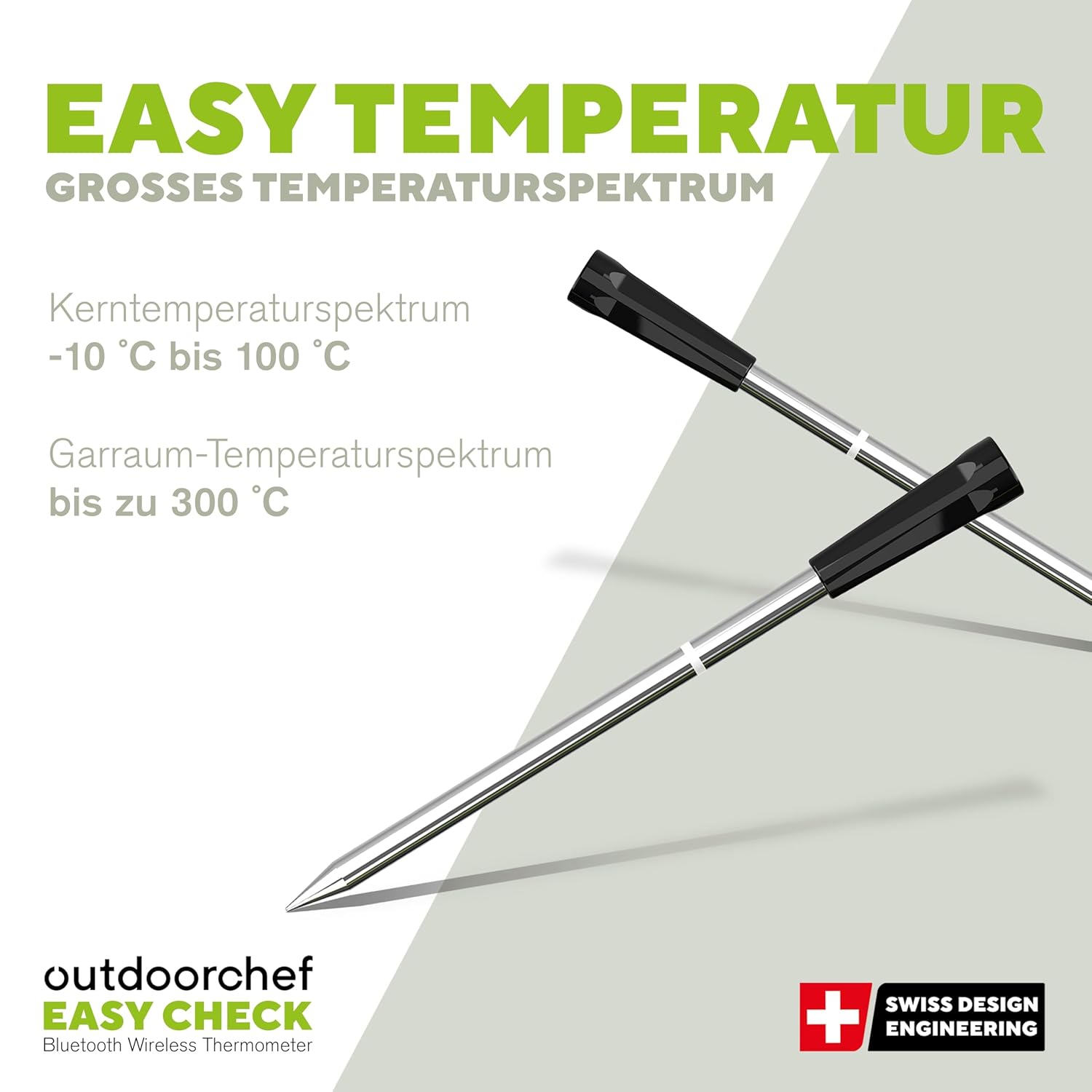 Outdoorchef Easy Check Thermometer Quadro – Wireless Bluetooth BBQ‑Thermometer mit App, 4 Fühler, 200m Reichweite, spülmaschinenfest, inkl. magnetischer Dockingstation