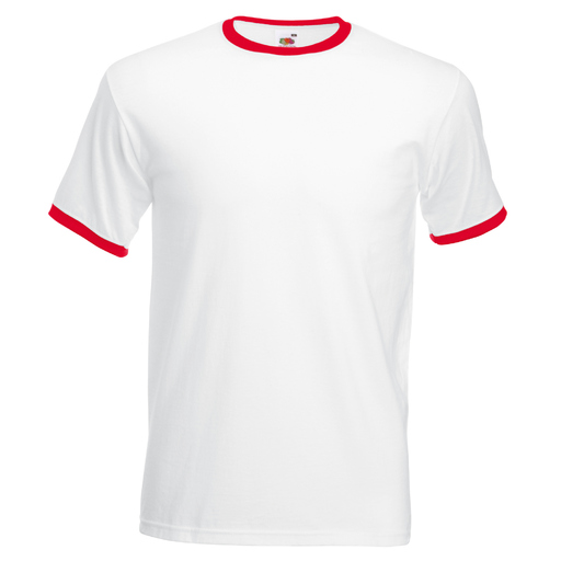 Camiseta de manga curta Fruit of the Loom com detalhes em cores diferentes.