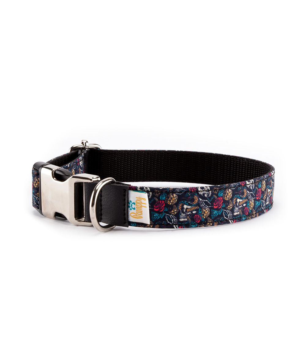 Coleira para cães Pamppy Funny Evan Skulls Multicolorida em Algodão e Poliéster