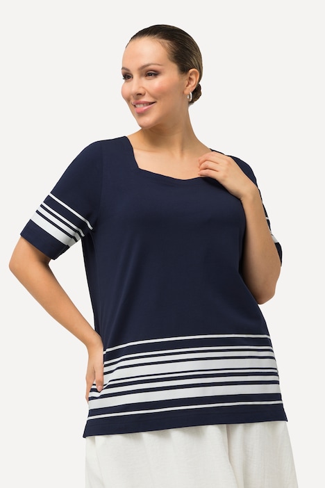 T-Shirt, Streifen, A-Linie, Carree-Ausschnitt, Halbarm