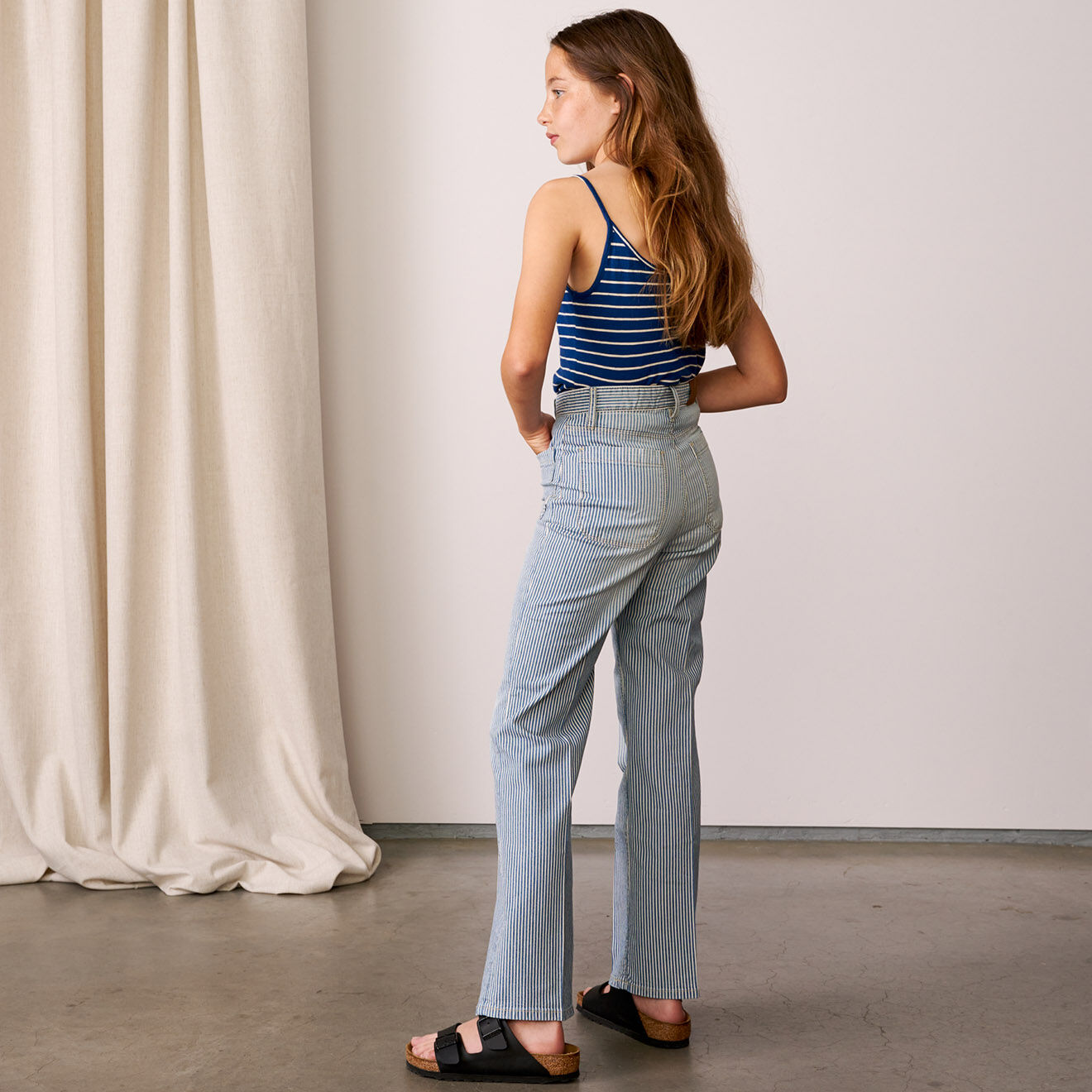 Bellerose Jean Pepy en Coton stretch jambes larges rayé bleu denim