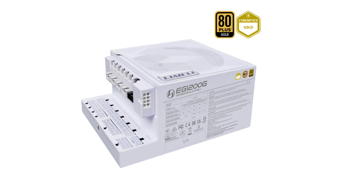 Lian LiEDGE GOLD 1200 modulaire 1200 watt voeding   (Wit, 1x 12V-2x6, 4x PCIe, 4x USB-header hub)