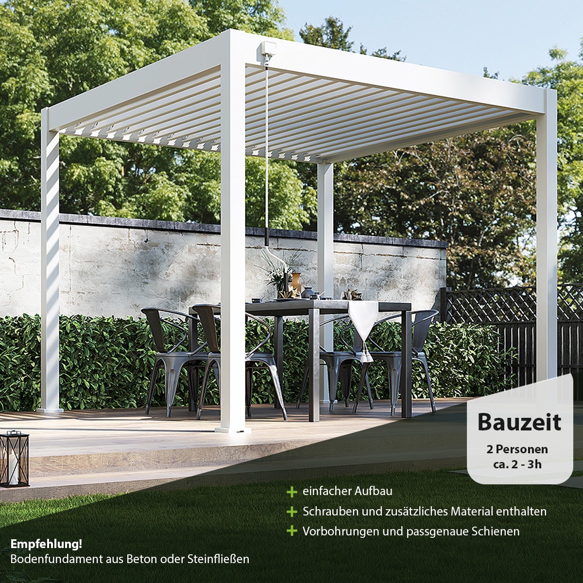 Weide Classic Aluminium-Staal Paviljoen 3 x 3 M Witte Pergola Vrijstaand met Paaldikte 11,6 cm x 11,6 cm