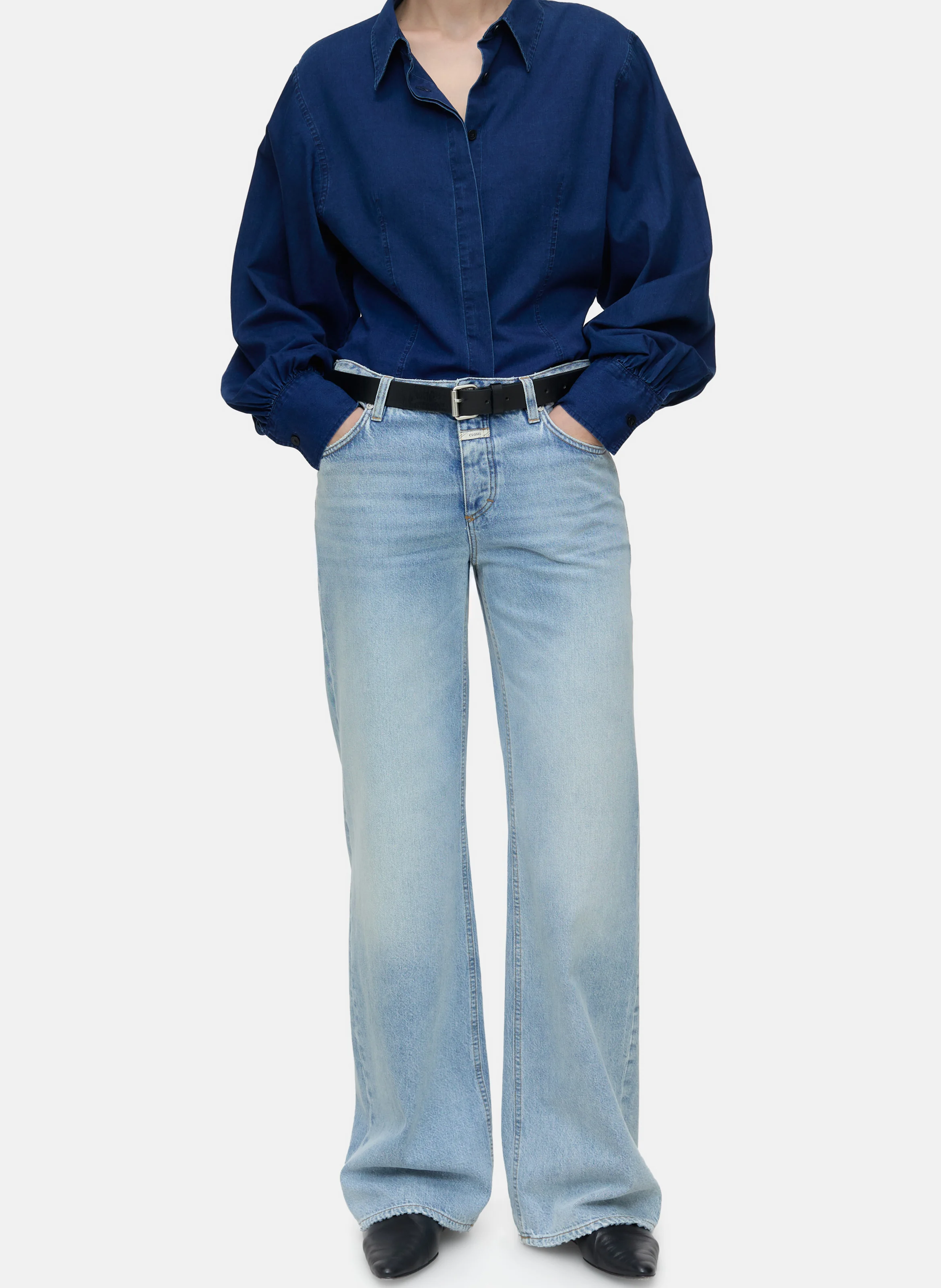 Chemise col classique en coton | Bleu
