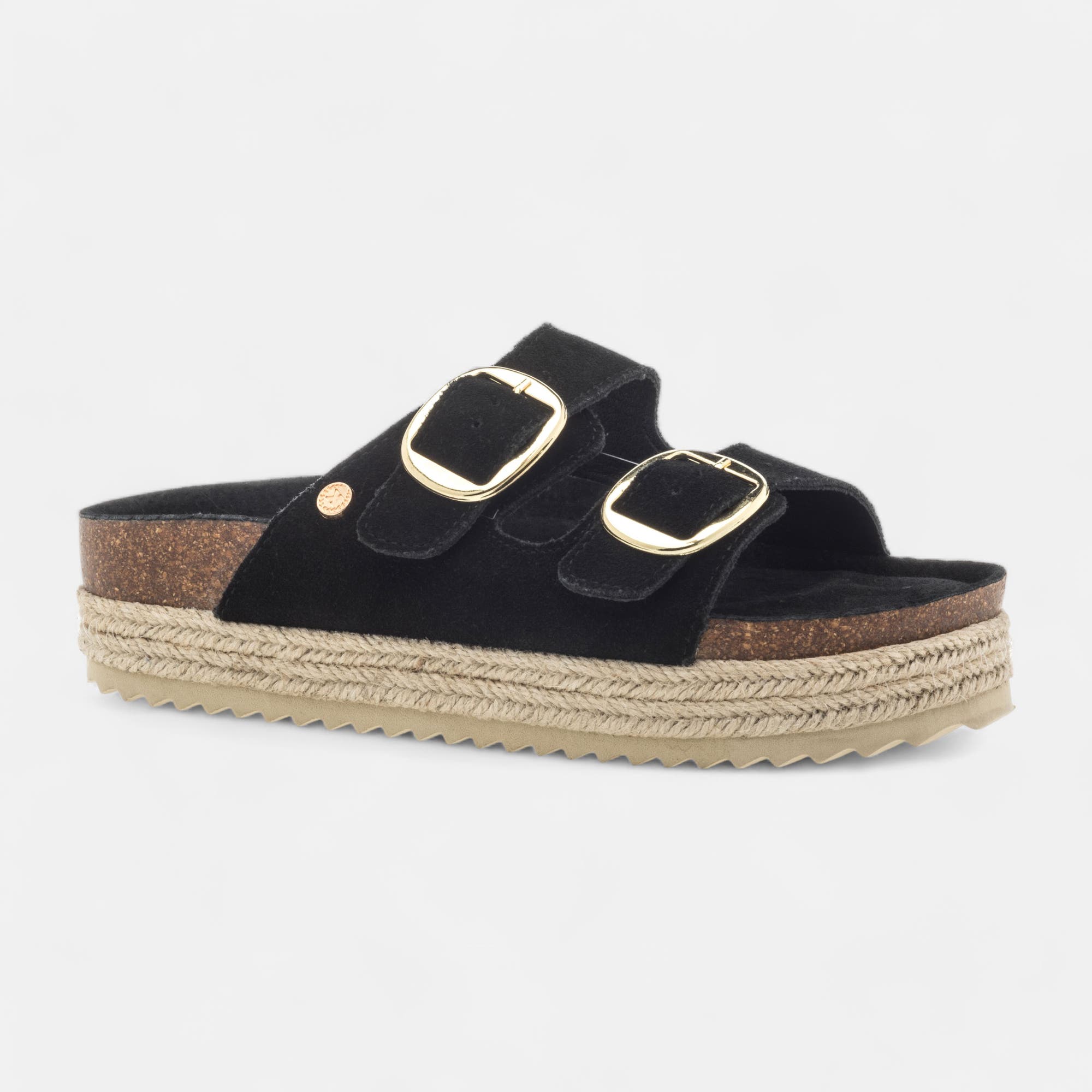 Mules semelle liège Femme en cuir noir