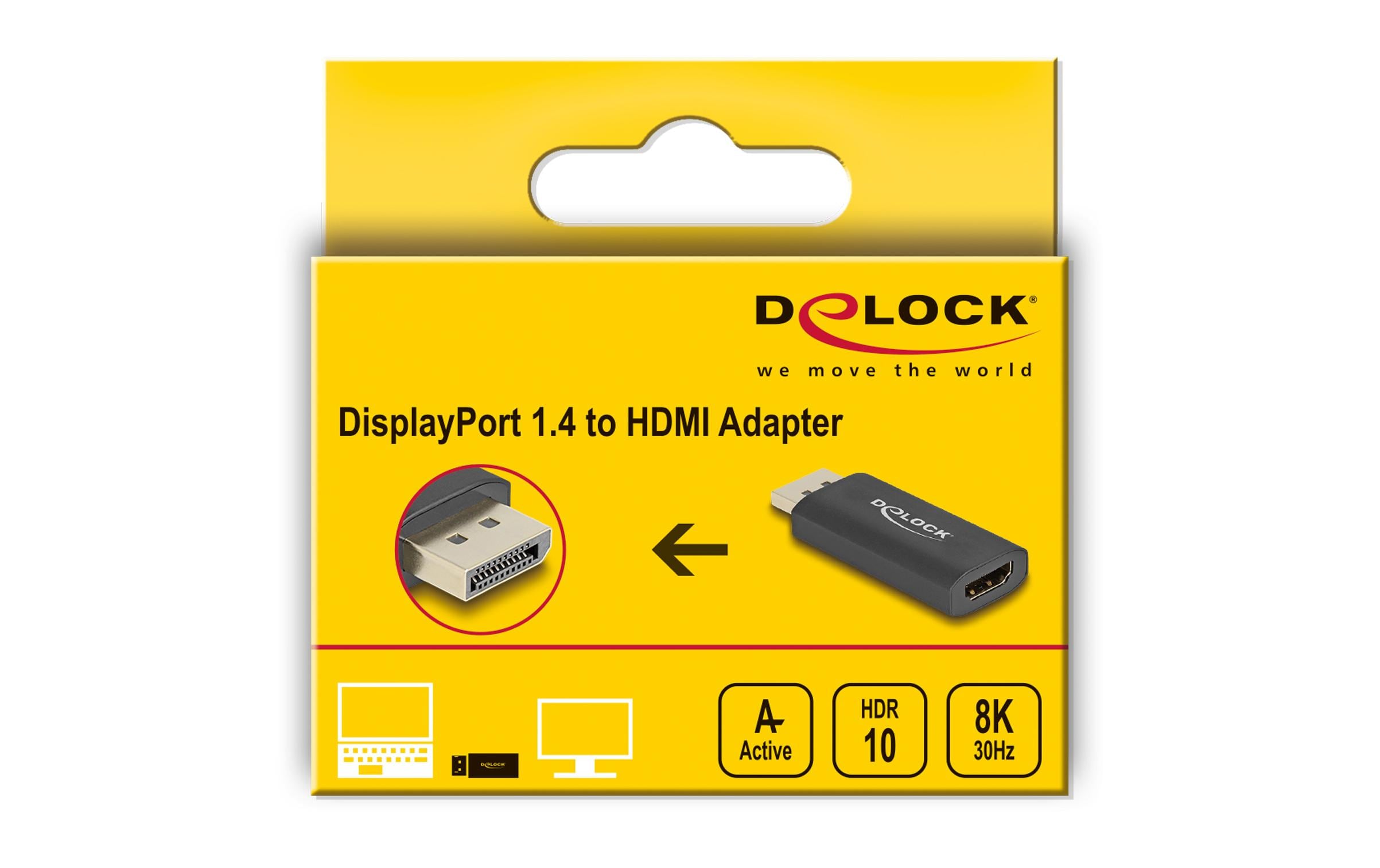 Adapter aktiv, 8K/60Hz DisplayPort - HDMIDelock Aktiver DisplayPort 1.4 zu HDMI Adapter 8K mit HDR Funktion