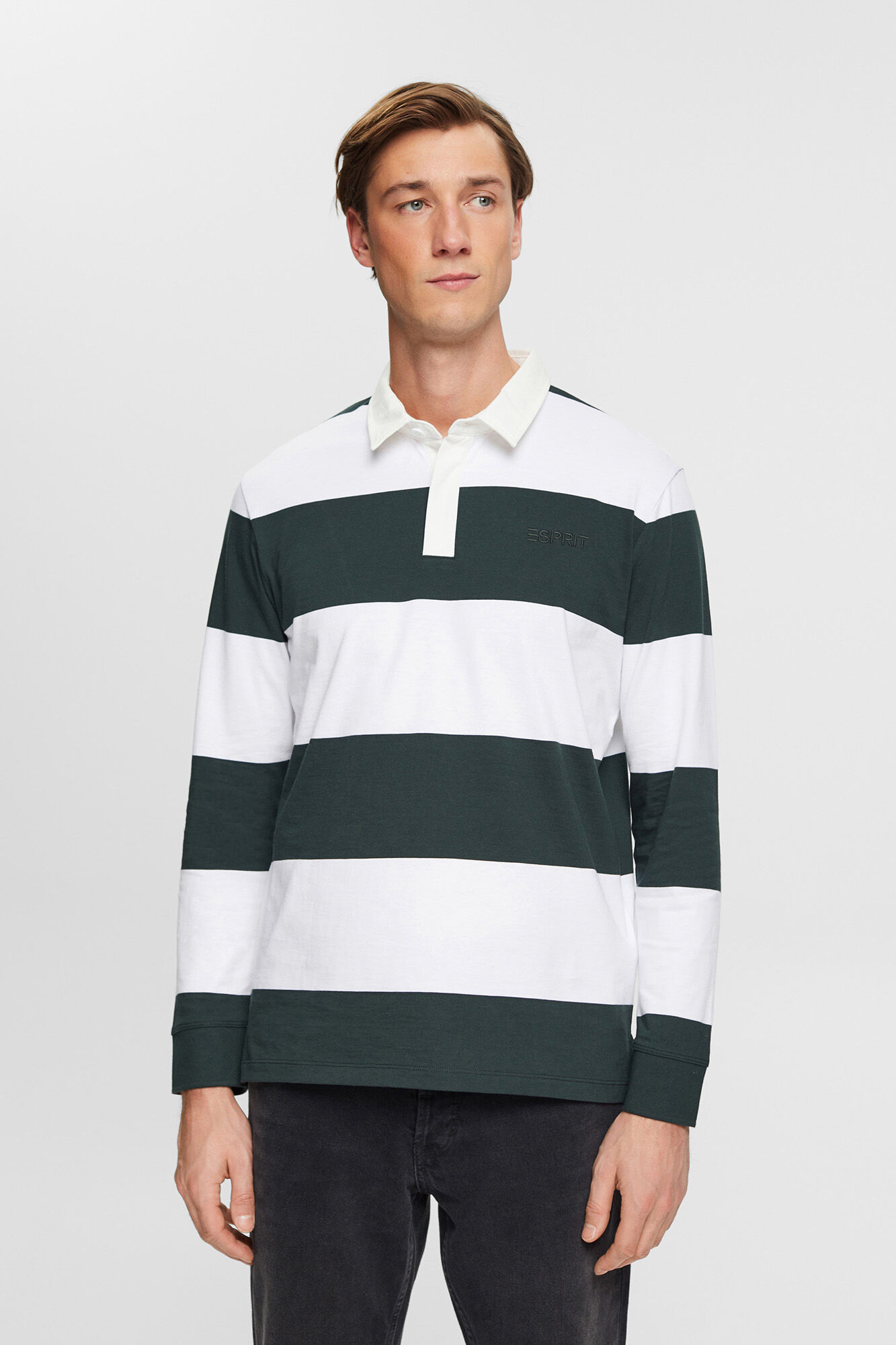 Camisa polo de manga comprida, color block - Estampa verde