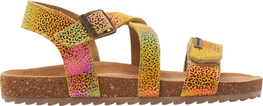 Vingino Melia leren sandalen met panterprint geel multi