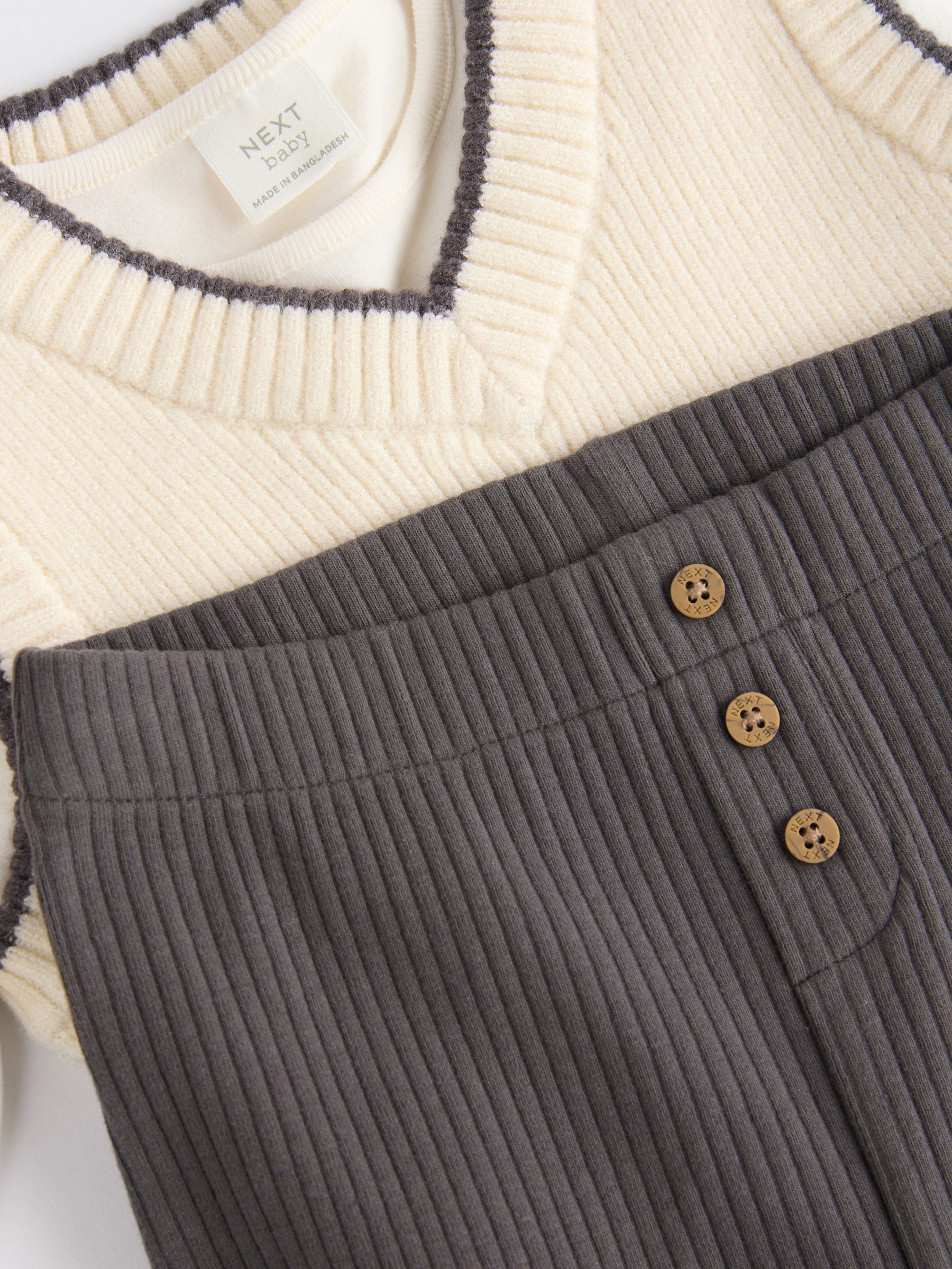 Zwart/wit - Babyset met gebreid vest, top en legging (0mnd-2jr)