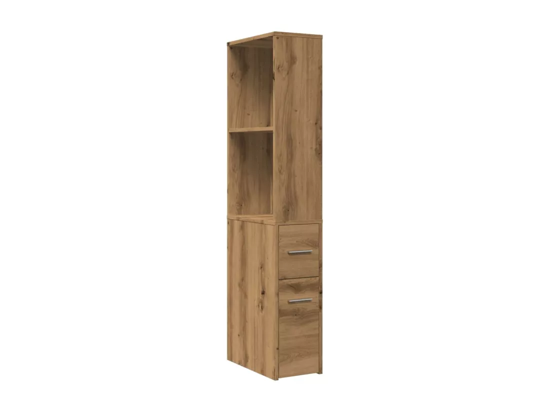 Armoire de salle de bain étroite avec roulettes chêne artisanal