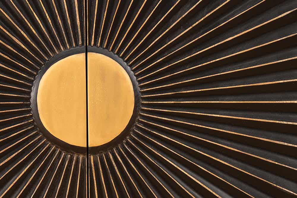 Massives Sideboard SOLARIS 180cm schwarz gold Mangoholz 3D-Design