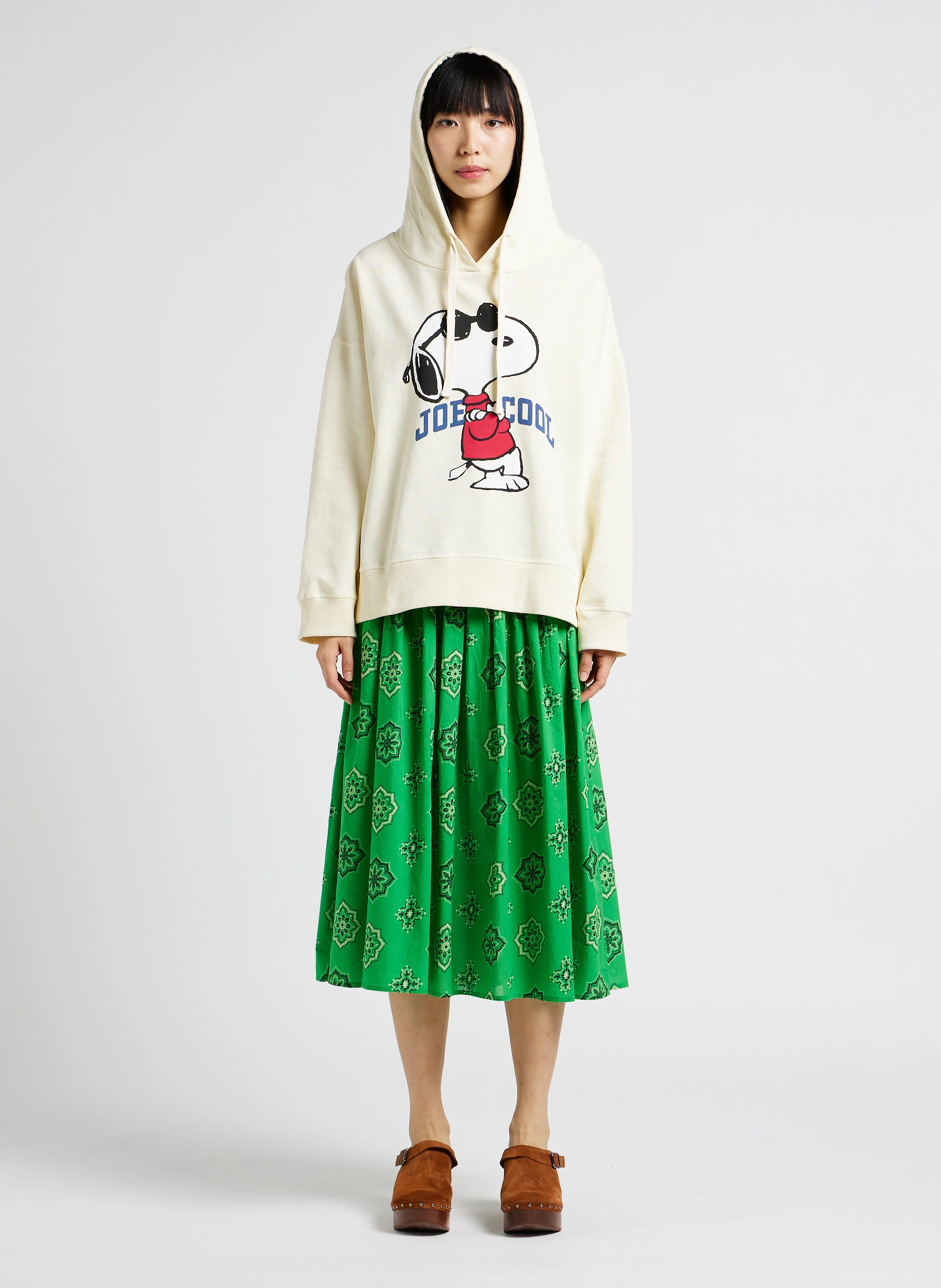 DIMANCHE - Sweat à capuche sérigraphié en coton Swildens x Peanuts| Blanc