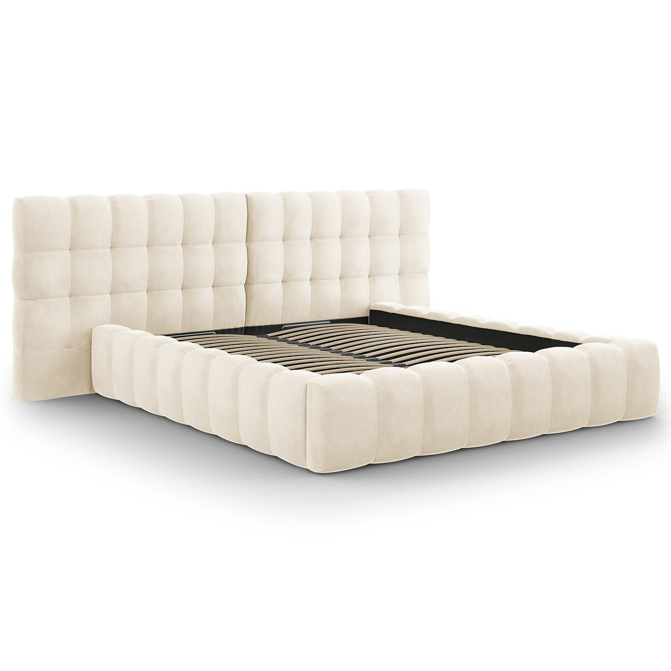 Cosmopolitan Design Lit avec coffre de rangement Bali Velours beige clair - 180x200 cm